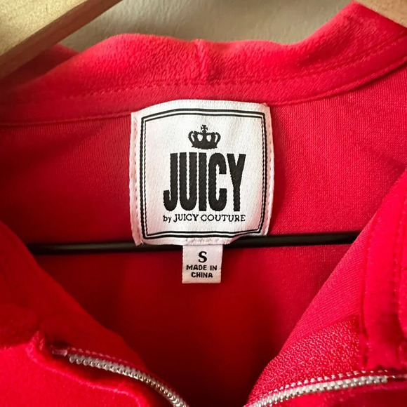 Junior's S Juicy By Juicy Velvet Velour Couture Red Zip Up Crown Logo Soft - Picture 5 of 7